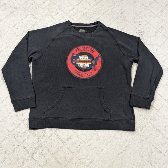 Pendleton Sweatshirt Men's L Black Southwestern Aztec Logo Crew Pocket - Picture 1 of 6